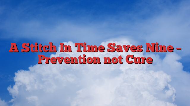 A Stitch In Time Saves Nine – Prevention not Cure